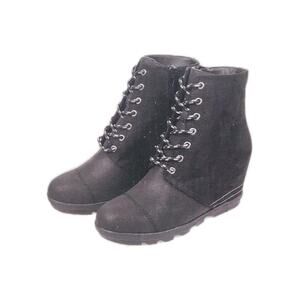 Serra Size 8 US Ladies Wedge Heel Black Boots shoes ZIP/TIE Worn One Time
